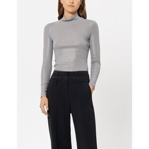 NWT Luisa Cerano Shiny Turtleneck Shirt Silver Women’s Size 8 Metallic